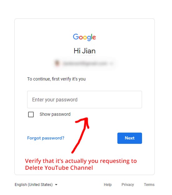 Delete YouTube Channel Confirm