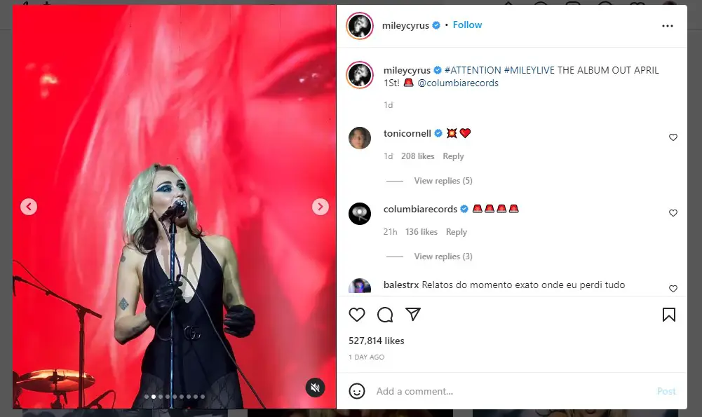 Instagram Influencer - Miley Cyrus