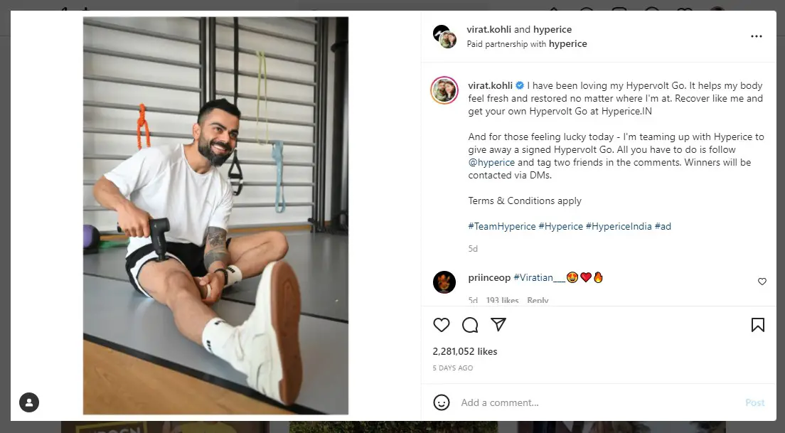 Instagram Influencer - Virat Kohli