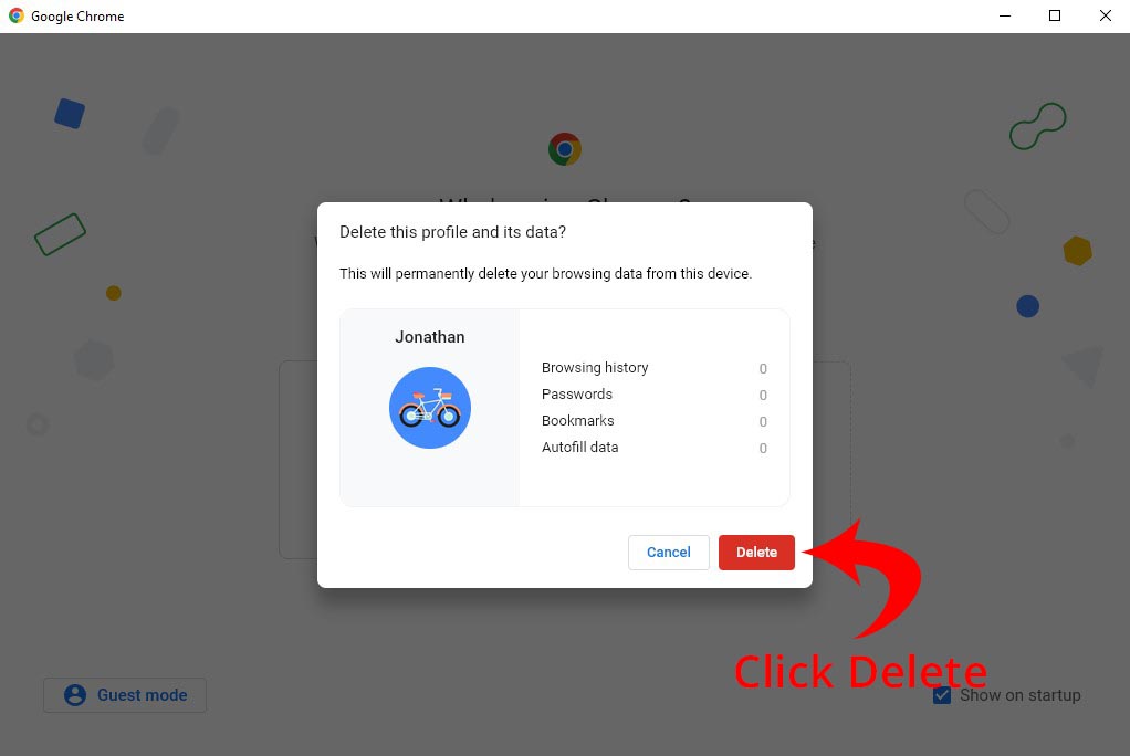 Remove Google Account From Chrome - Settings Click Delete